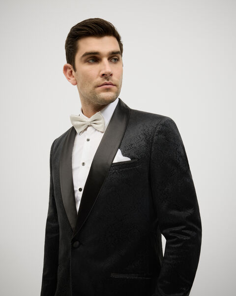 Embossed Paisley Black Tie Tuxedo, Black, hi-res